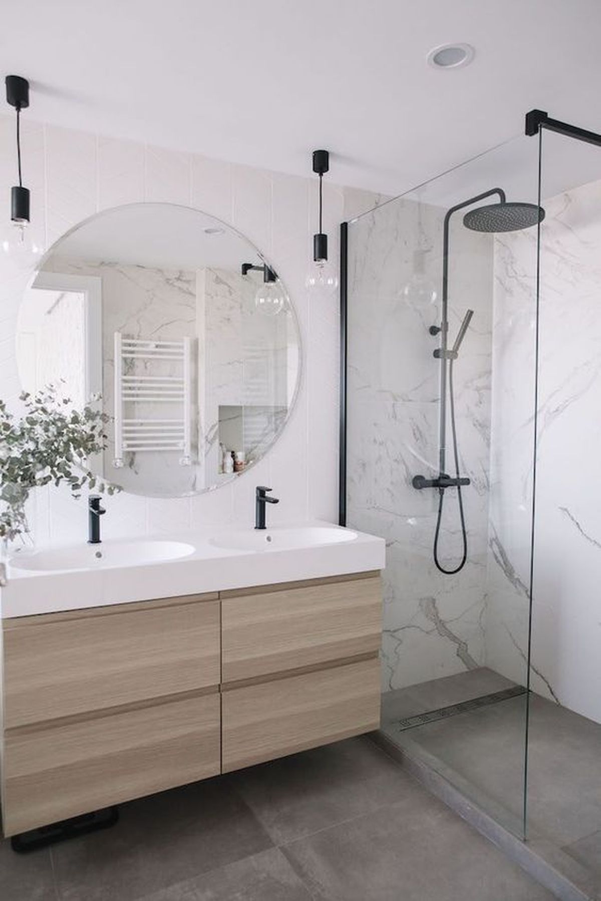 bano marmol madera blanco gris