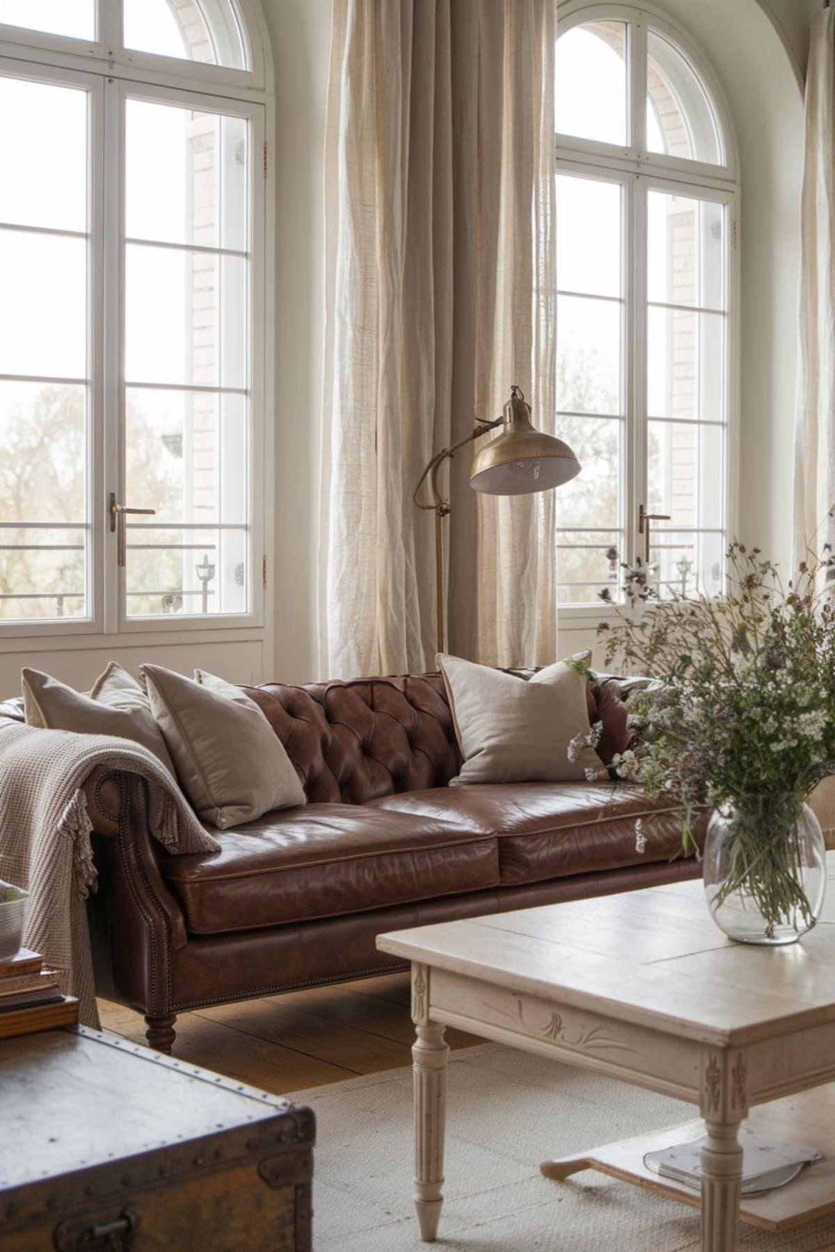 Salón elegante con sofá Chester.