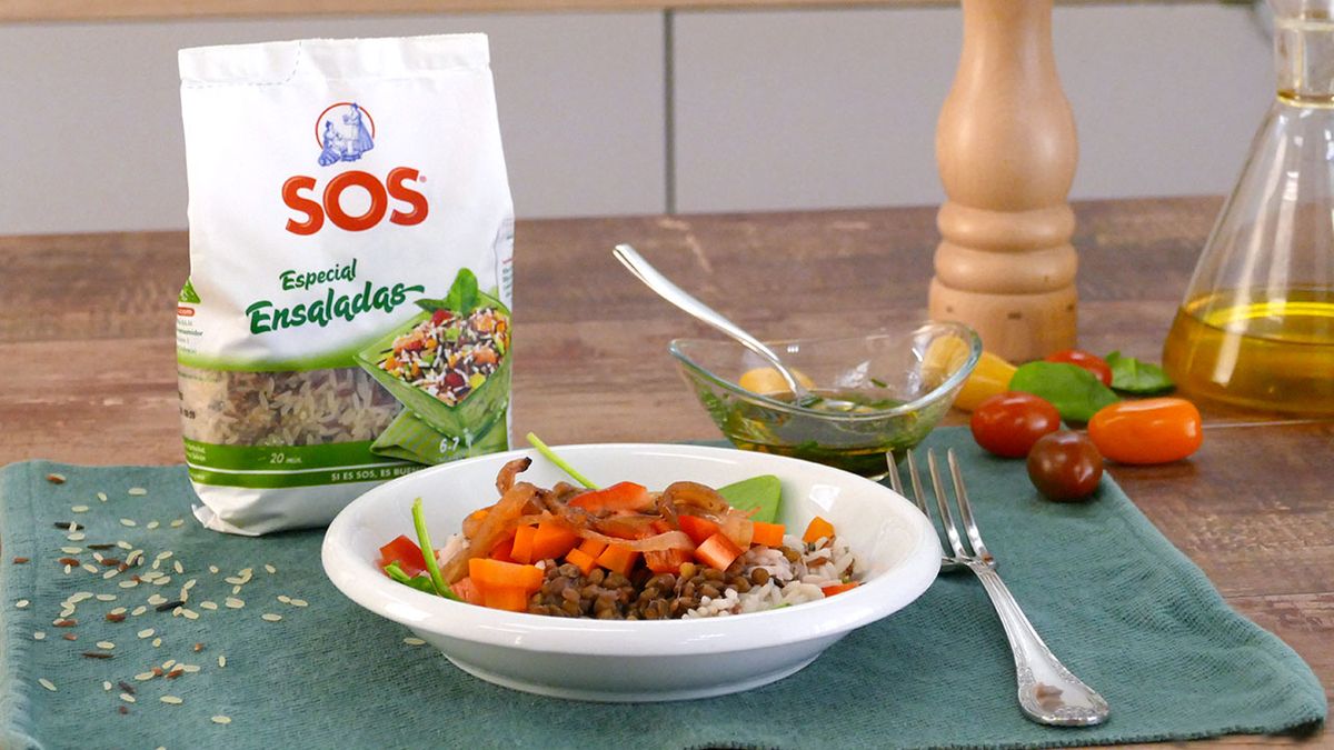 Receta de ensalada templada de arroz con lentejas  paso 6