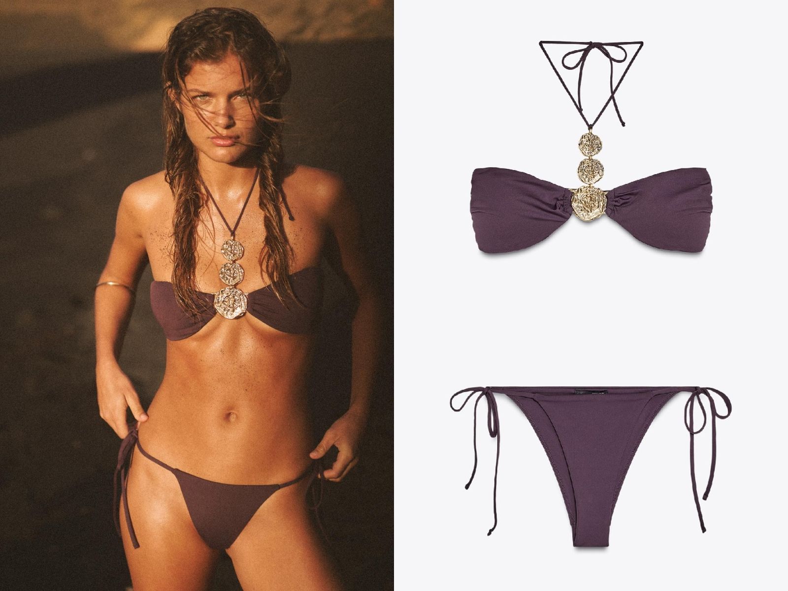 Bikini halter con aplicaciones metálicas / Fotos: Zara