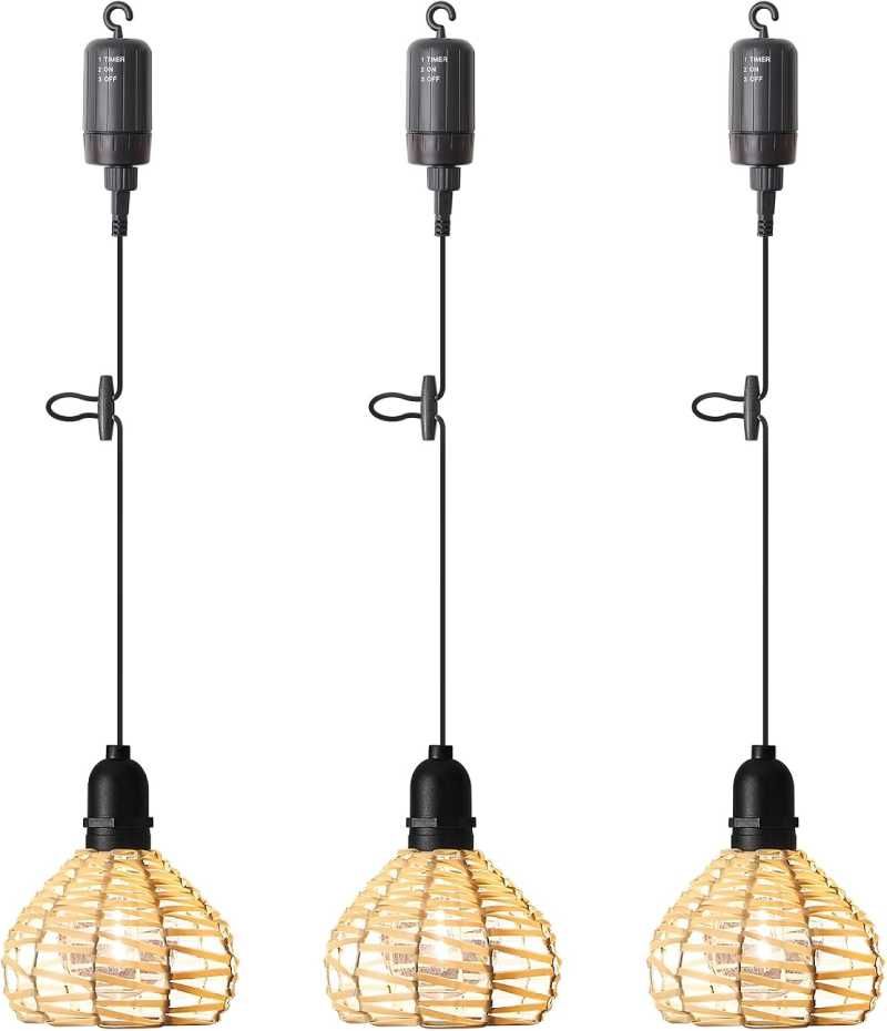 Pack de tres lámparas de techo de fibras naturales sin punto de luz.