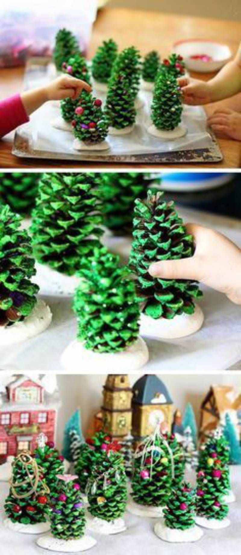 Árboles de Navidad hecho con una piñas secas.
