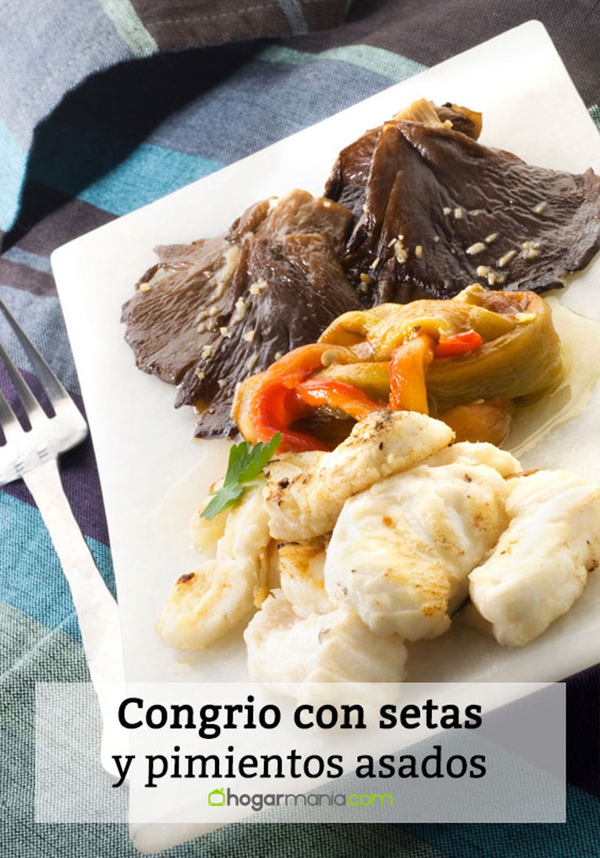 congrio con setas y pimientos asados pin