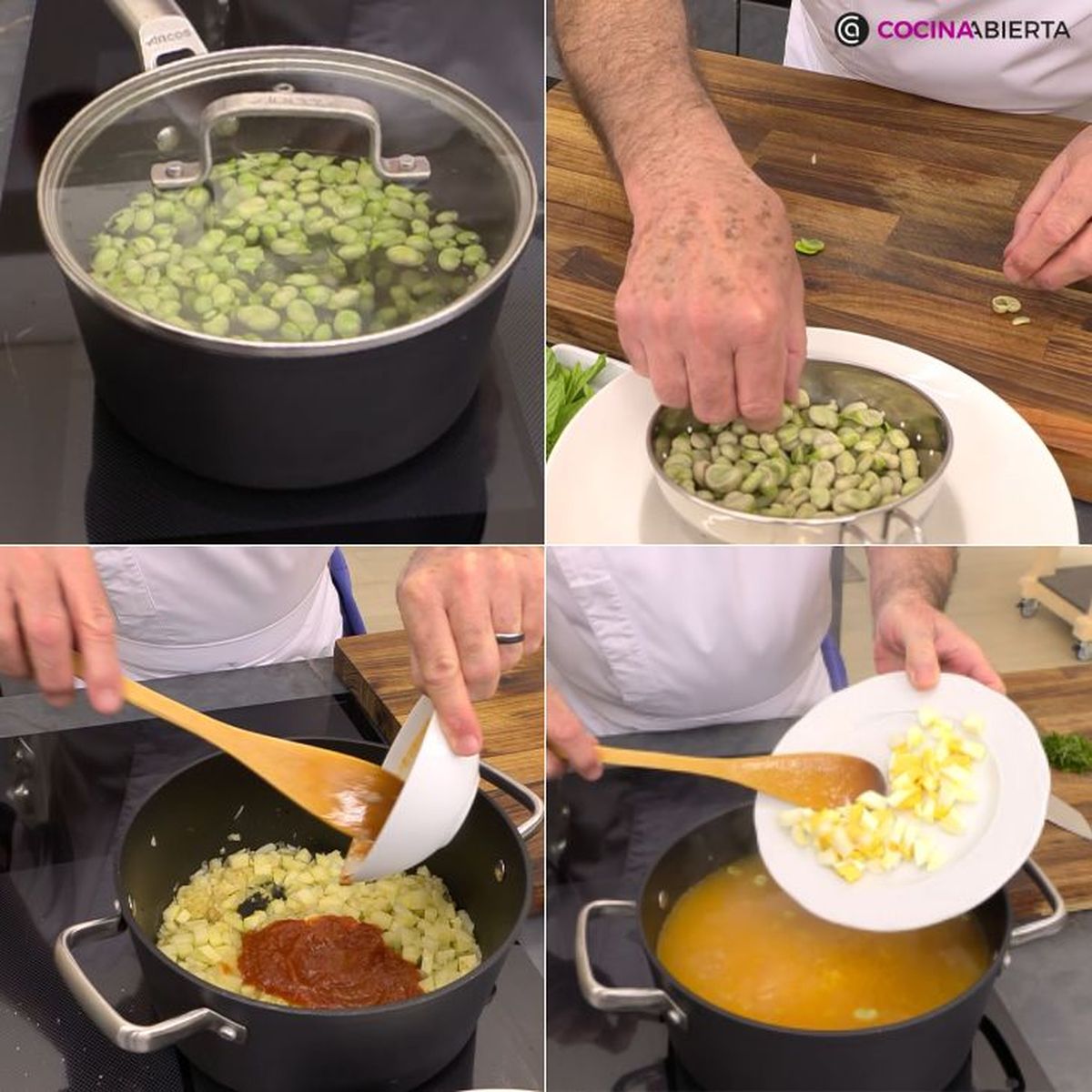 sopa de habas y pasta pasos