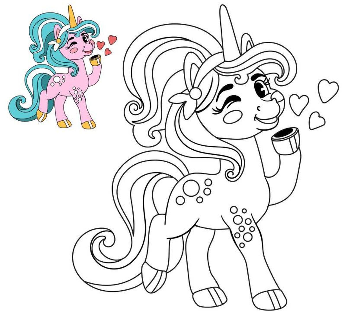 Unicornio para colorear, modelo 7.