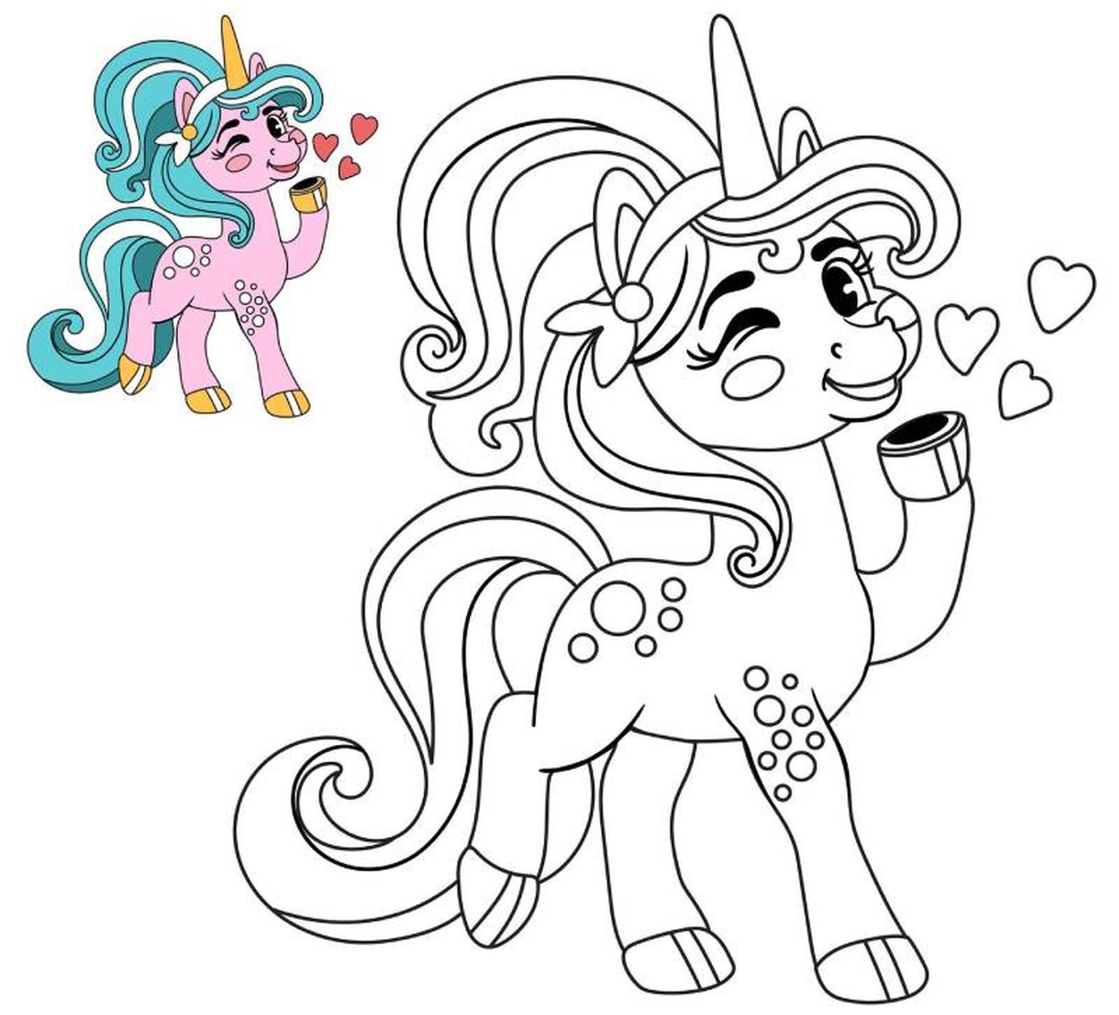 Unicornio para colorear, modelo 7.