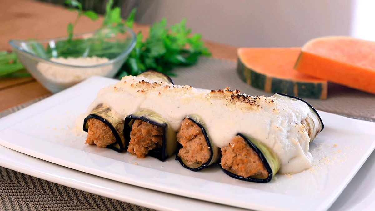 Receta de canelones veganos de berenjena, calabaza y setas