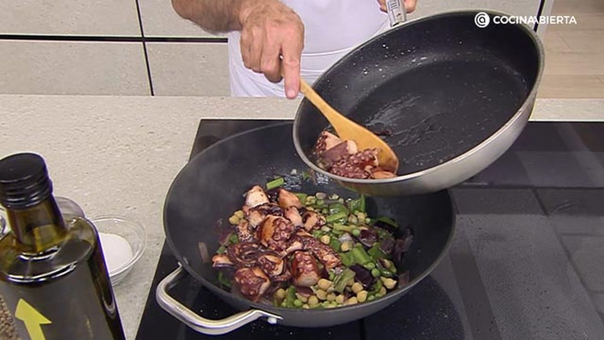 receta salteado pulpo verduras garbanzos ka paso 6