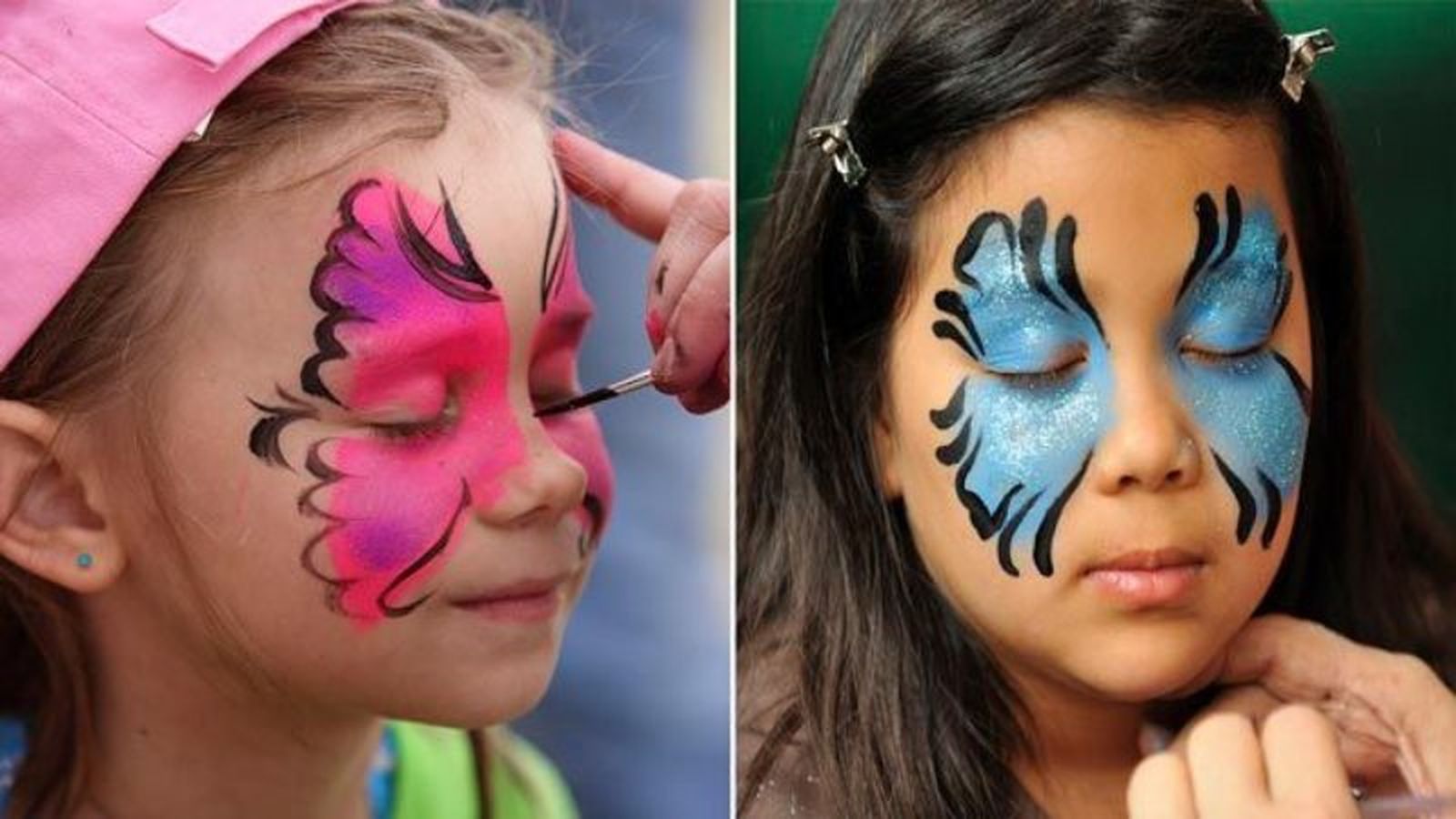 Maquillaje facial de mariposa con purpurina
