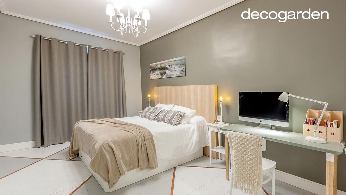 Dormitorio elegante con mini estudio nórdico