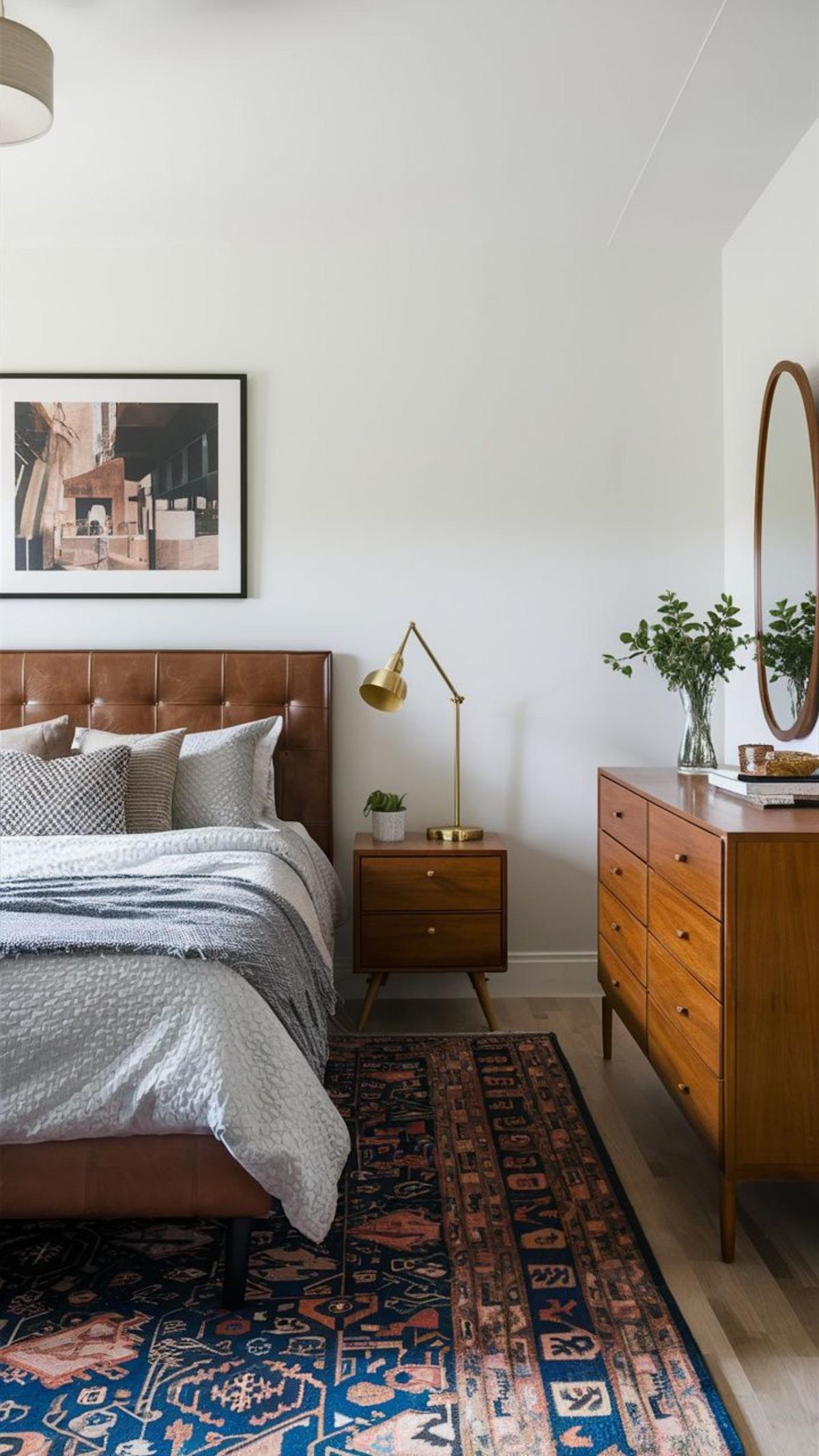 Los detalles en azul aportan un toque moderno a una estancia decorada en marrón.