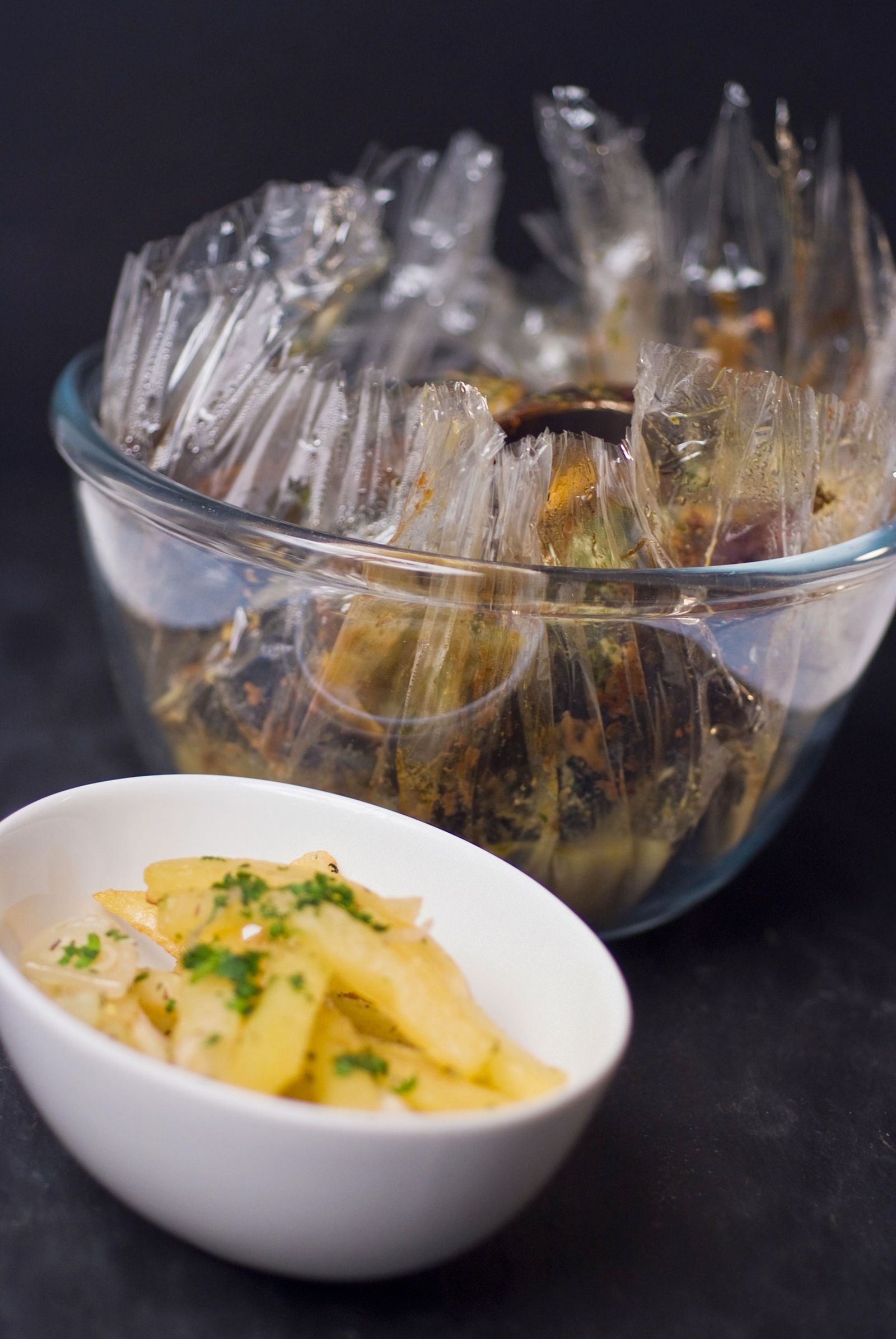 Mejillones en papillote transparente