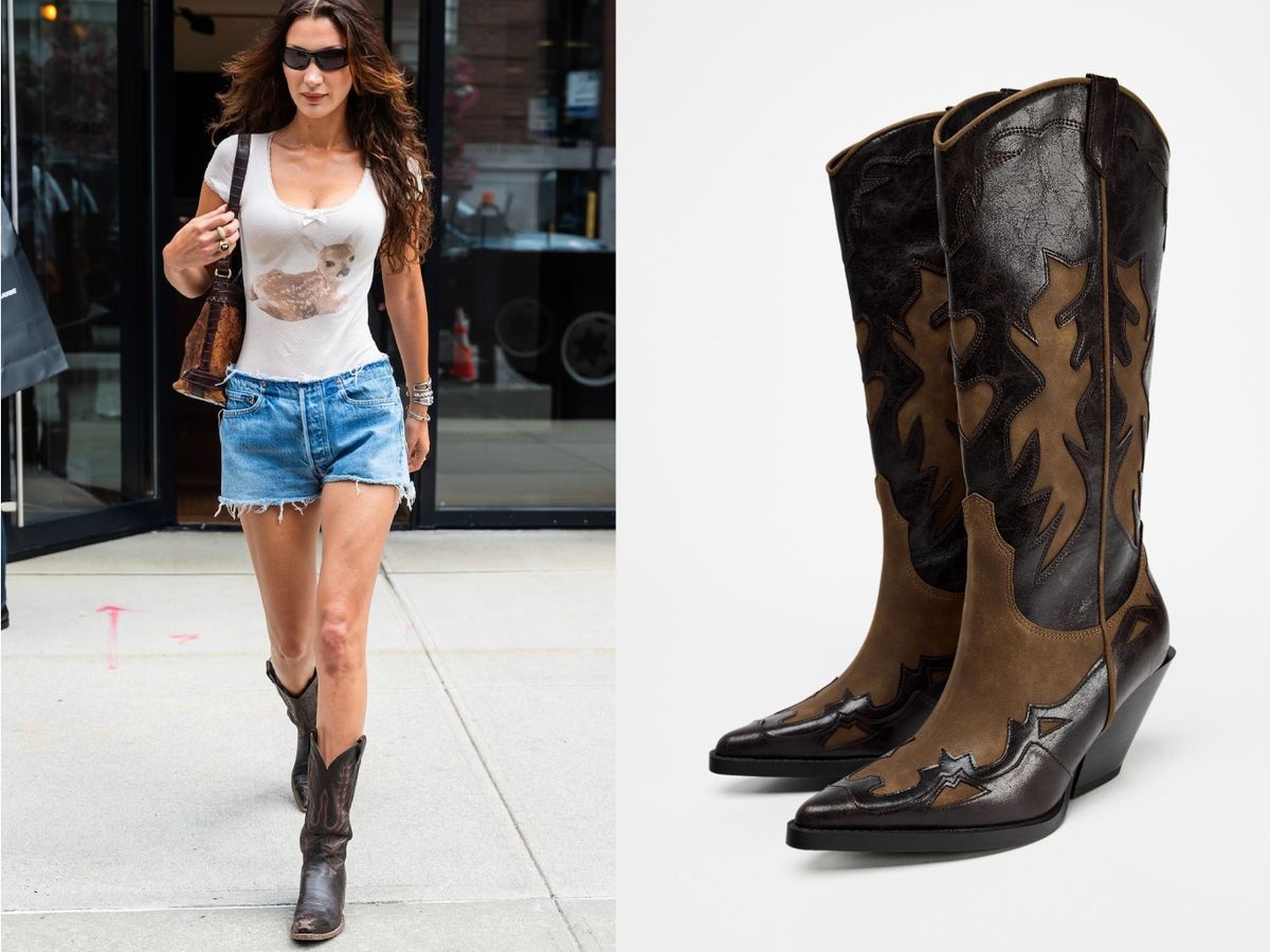 La modelo Bella Hadid con botas camperas / Fotos: Gotham y zara.com