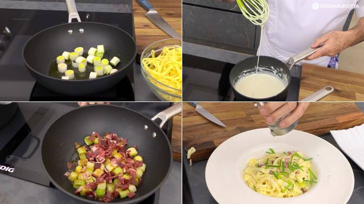 tallarines frescos con puerros y jamon receta karl7244 pasos