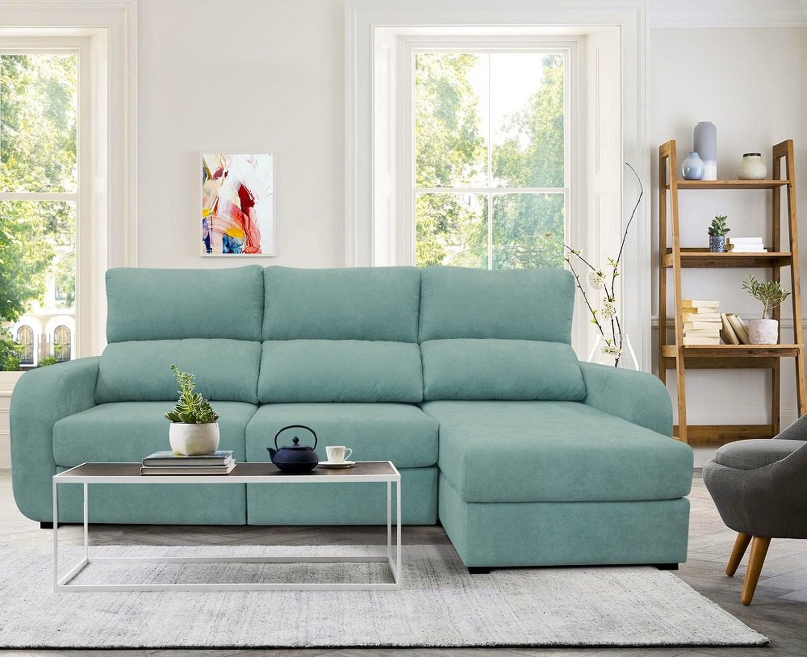 Decoracion elegir sofa Chaise longue convertible cama tela colorAPRIL Conforama