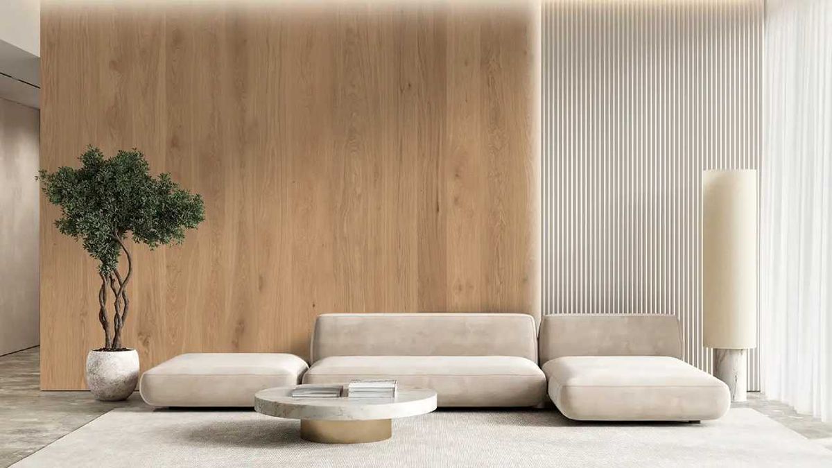 Salón acogedor con listones de PVC.