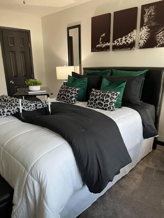 dormitorio gris marengo con VERDE