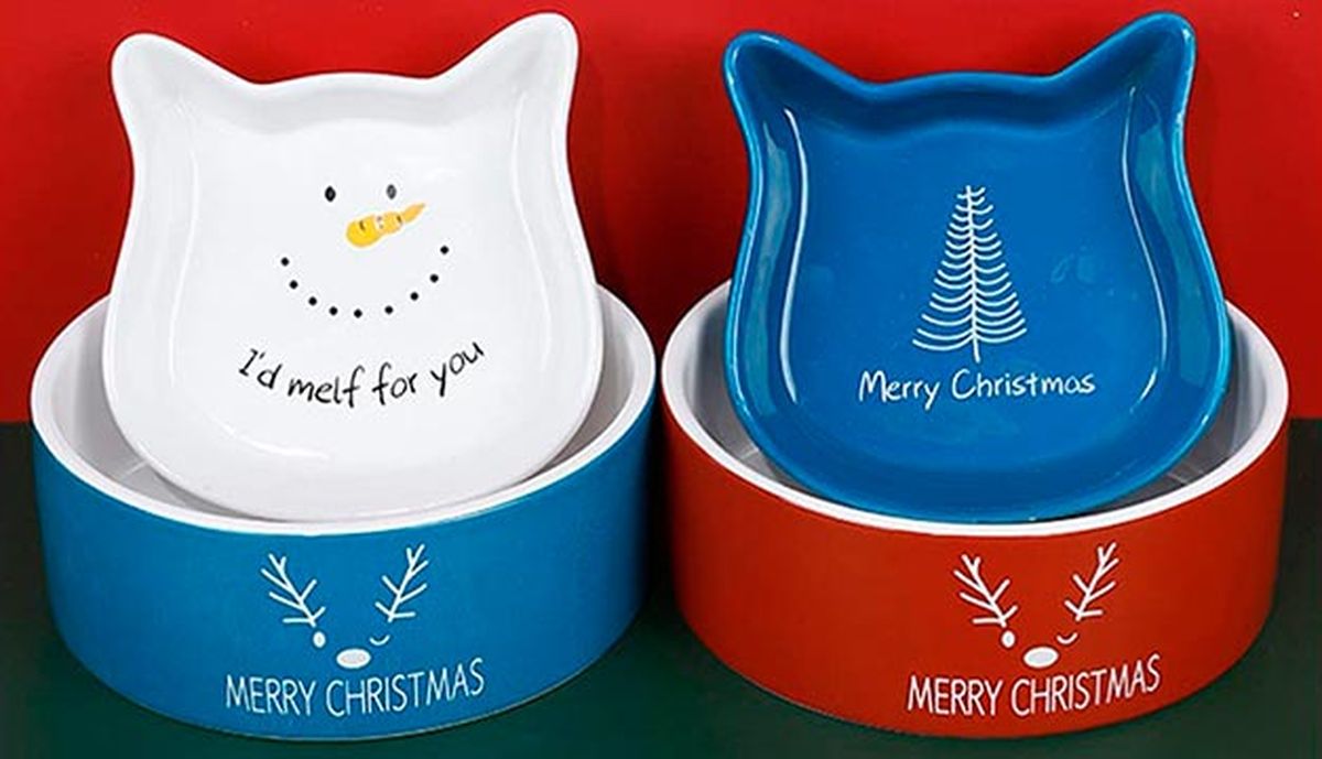 Comederos navideños para mascotas.