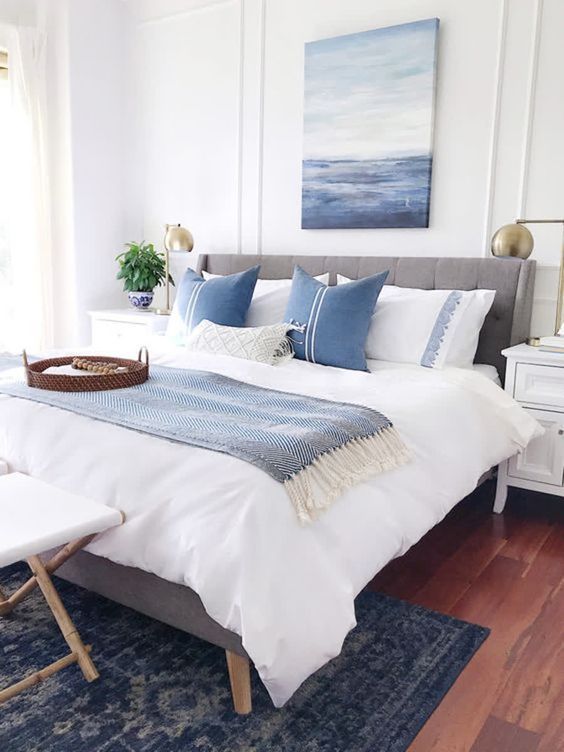 dormitorio blanco azul sencillo elegante 2