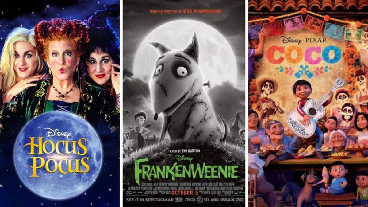 De izq. a der.: Hocus Pocus (1993), Frankenweenie (2012) y Coco (2017).