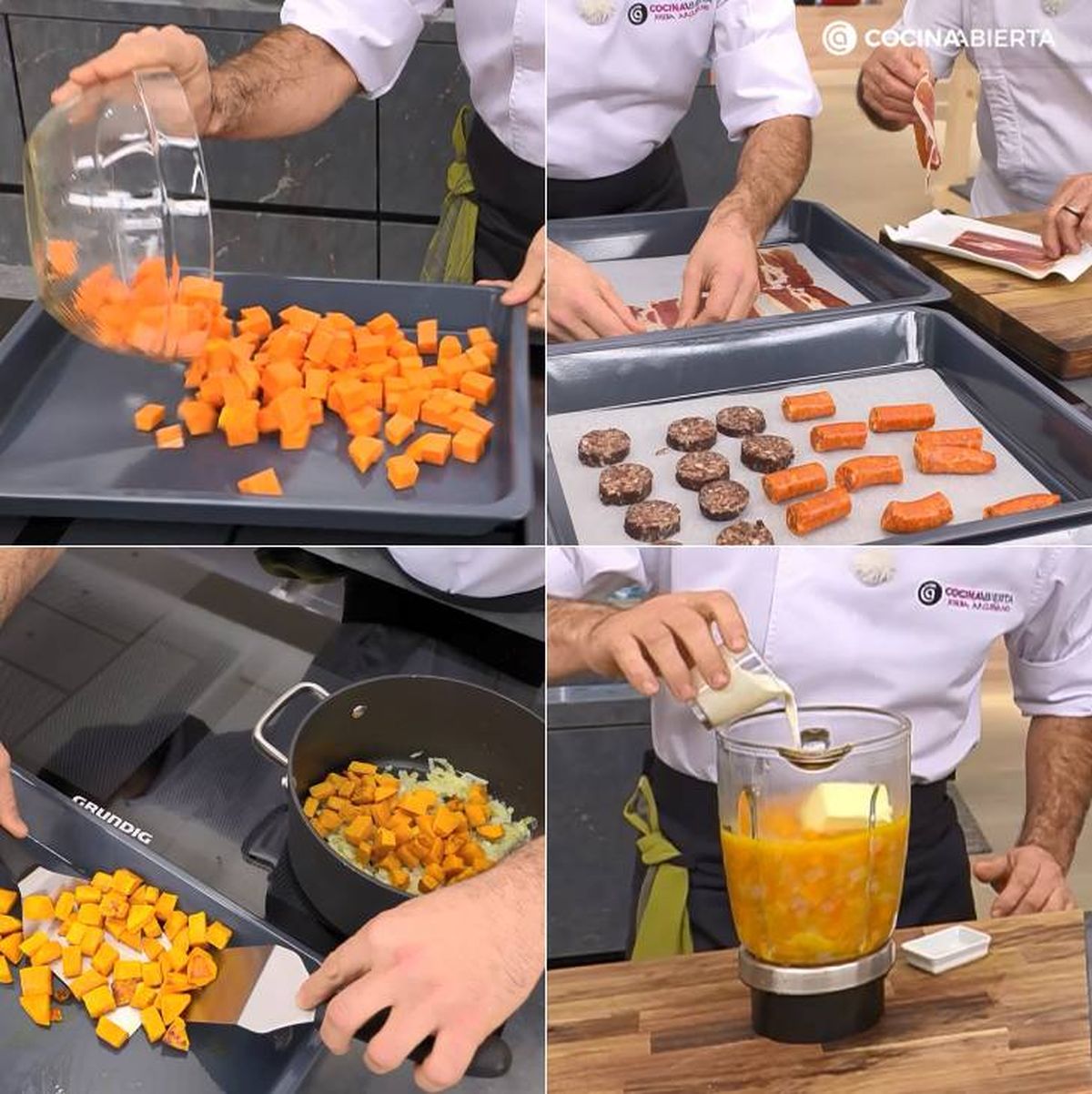 crema calabaza crujiente jamon pasos