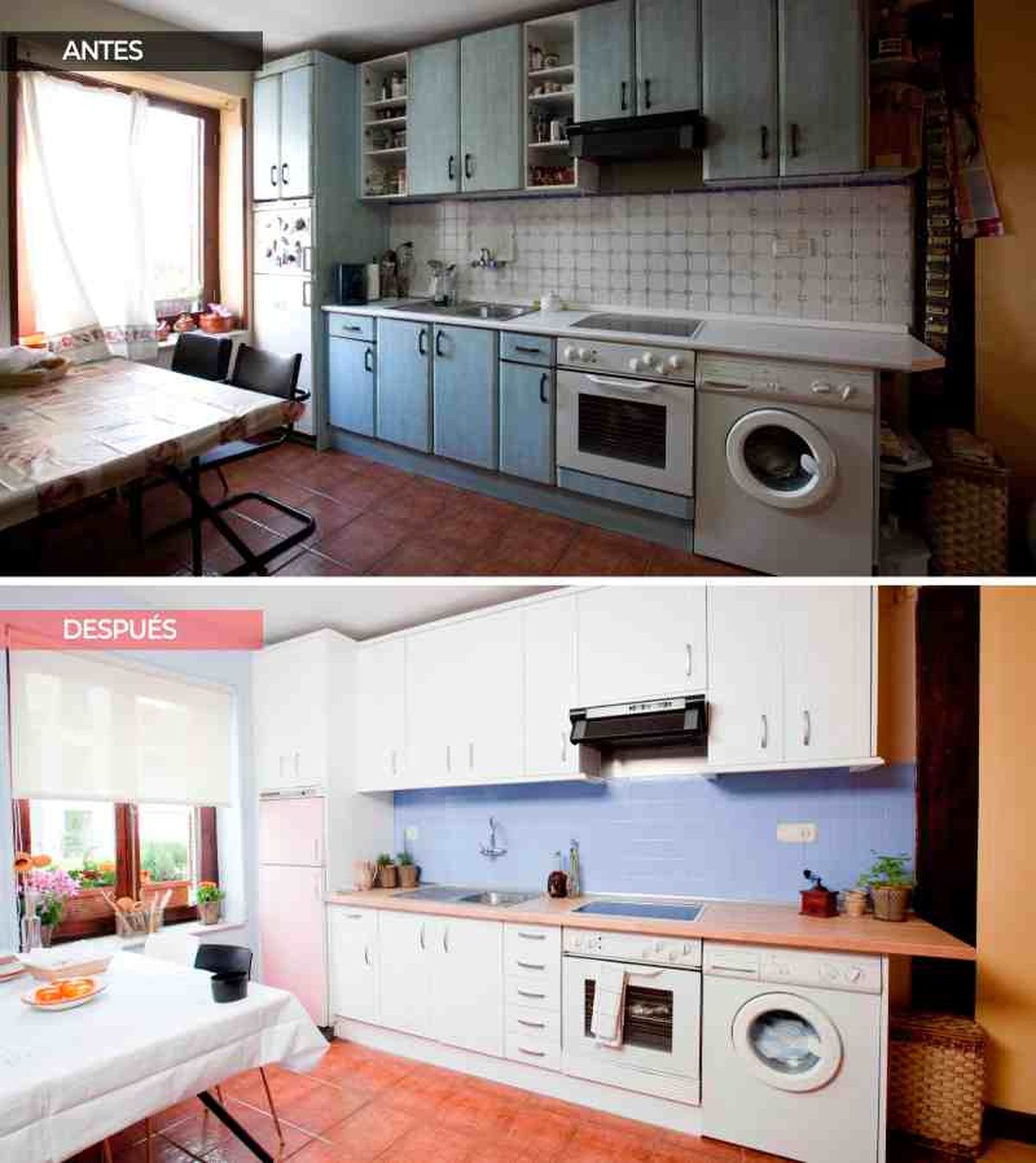 Pintar los azulejos y las puertas de los armarios para renovar la cocina sin obras