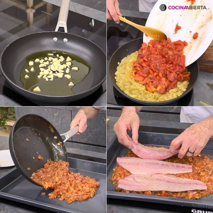 chicharro horno con refrito tomate pasos