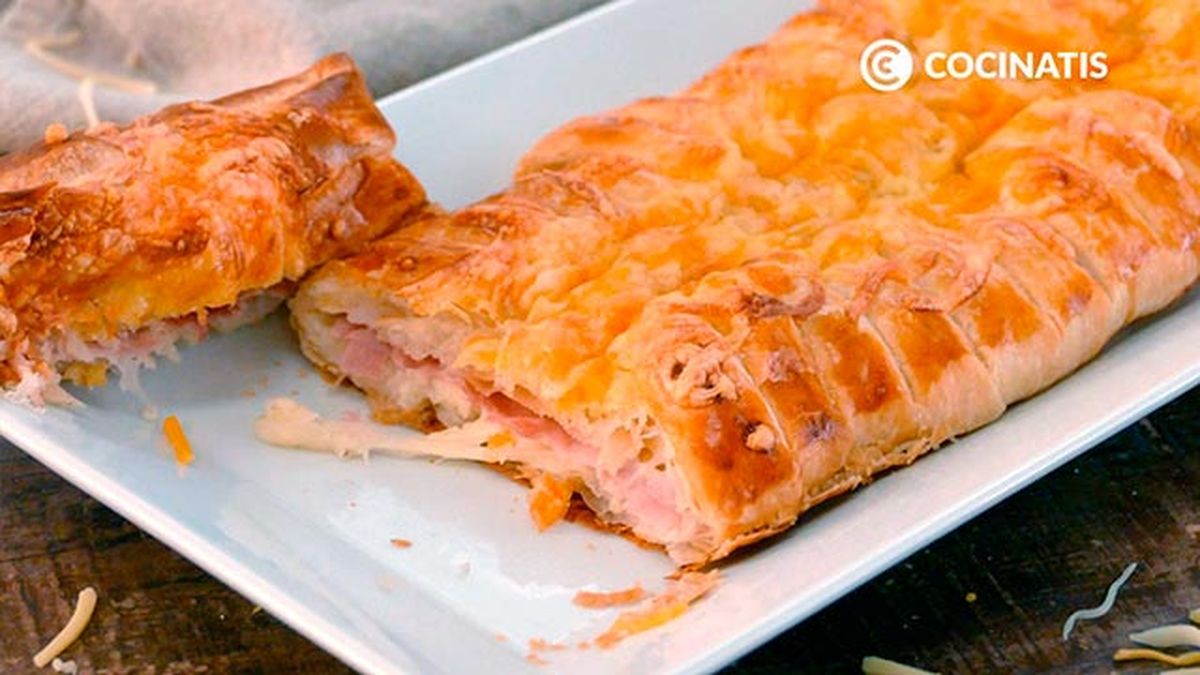 Receta de trenza de hojaldre salada rellena de jamÃ³n y queso  paso 6