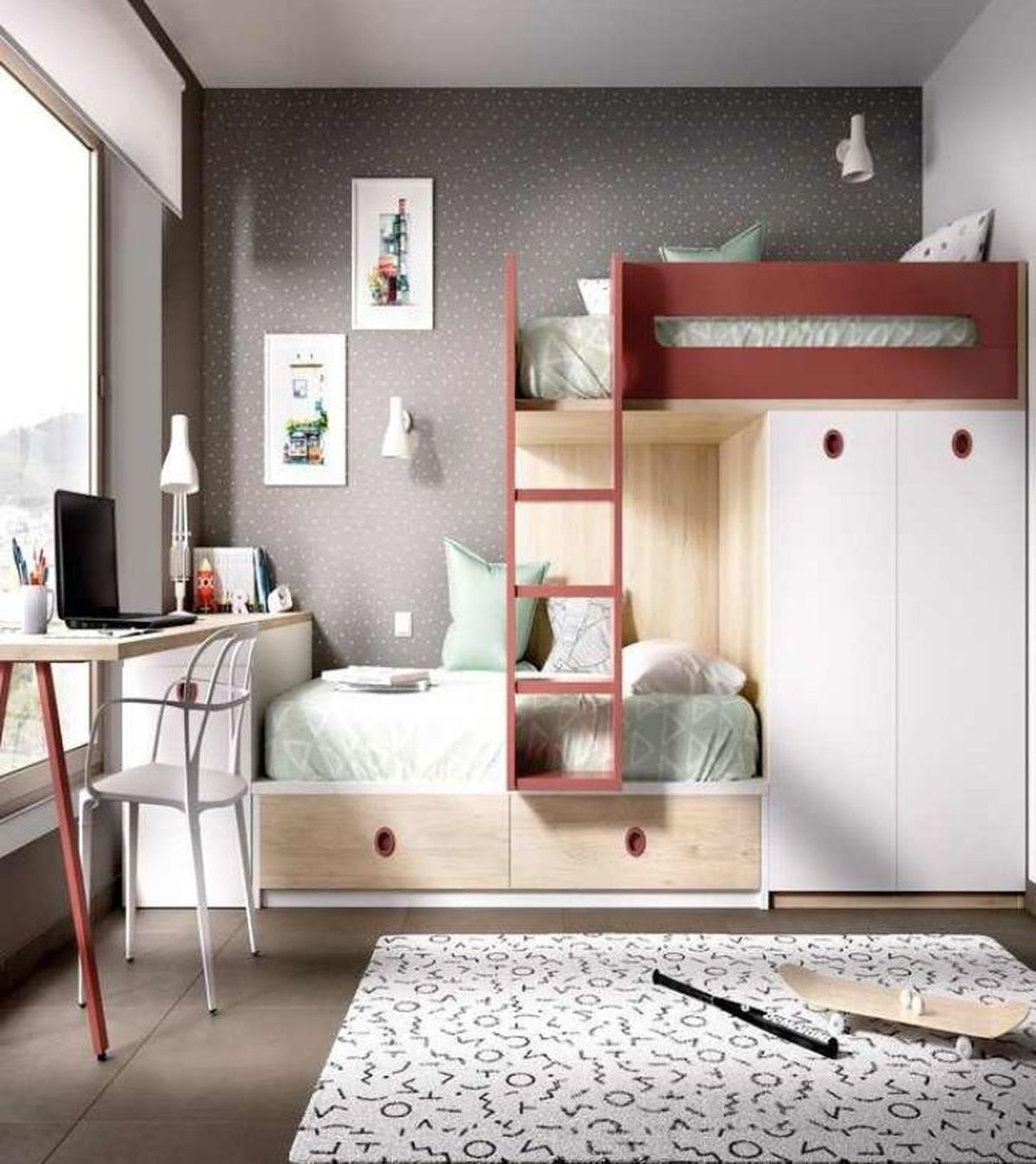 Dormitorio juvenil con litera