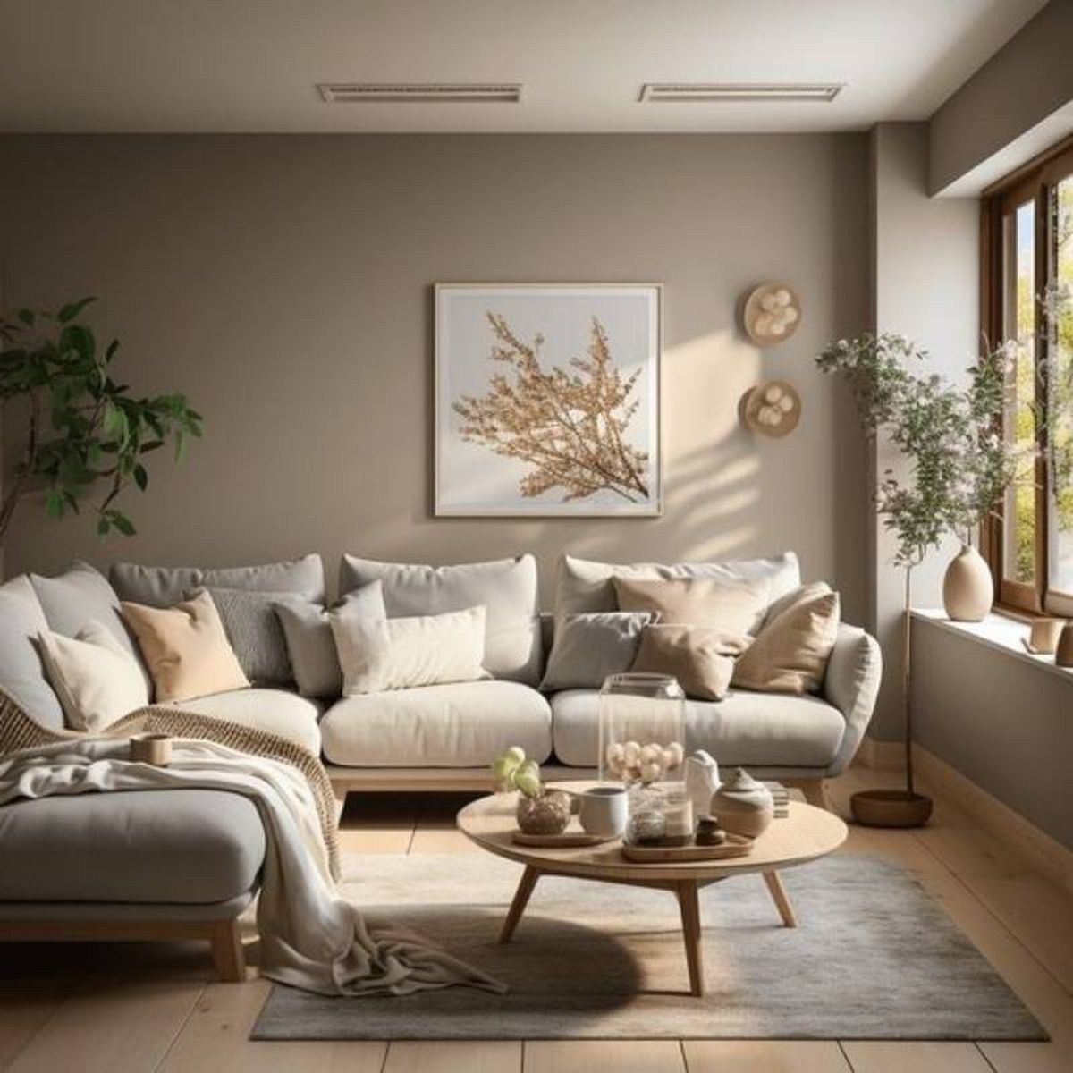 Salón decorado con complementos textiles.