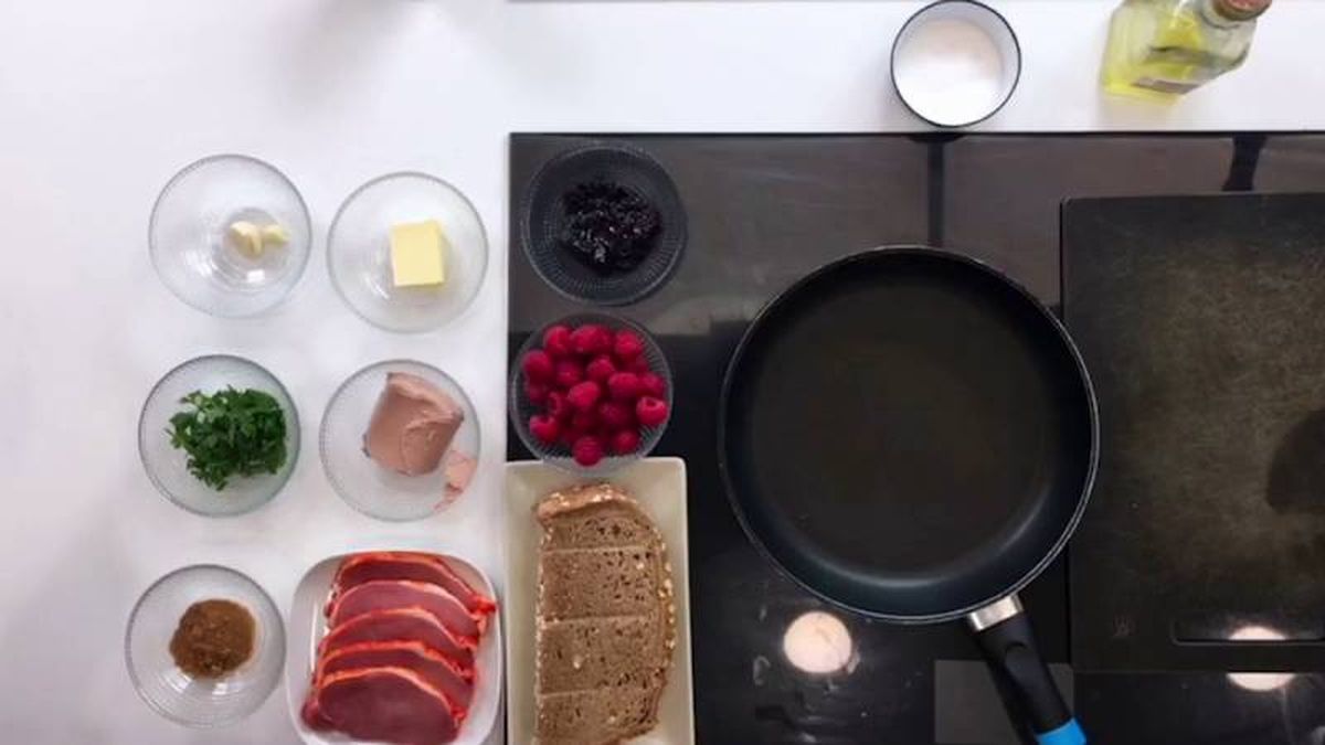 Ingredientes de la receta de lomo de cerdo al foie con crema de frambuesas