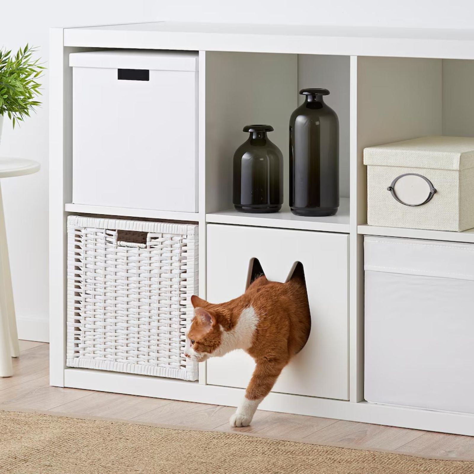 Estantería KALLAX con casa para gatos.