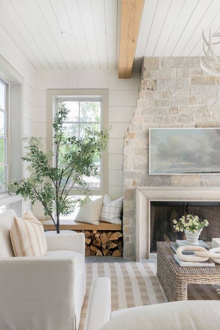 salon con chimenea 2 pinterest A Blissful Nest   Coastal Interior + Home Decor Tips
