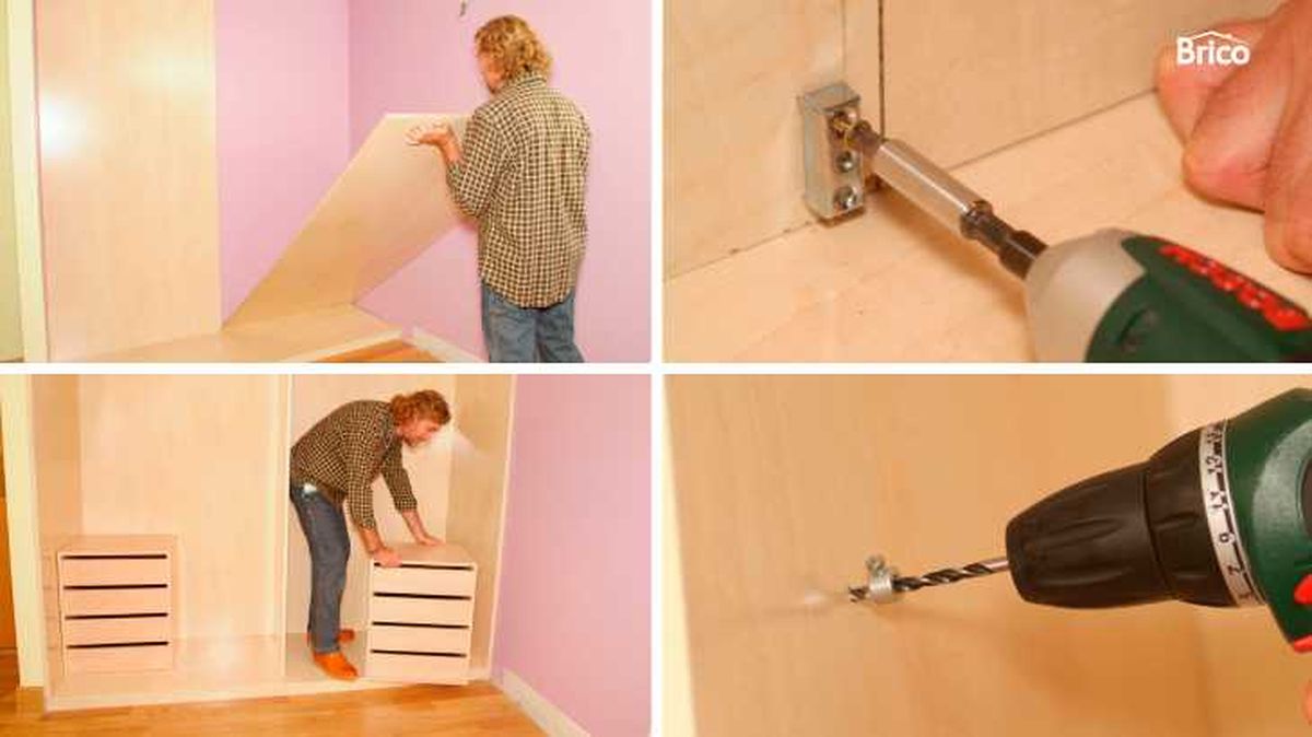 Forrar el armario, instalar el tabique divisorio y añadir dos cajones al interior