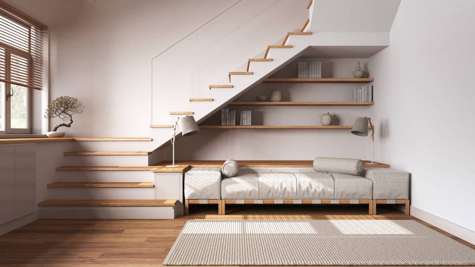 Con bancos y estantes a medida, puedes crear una zona de lectura acogedora y funcional.