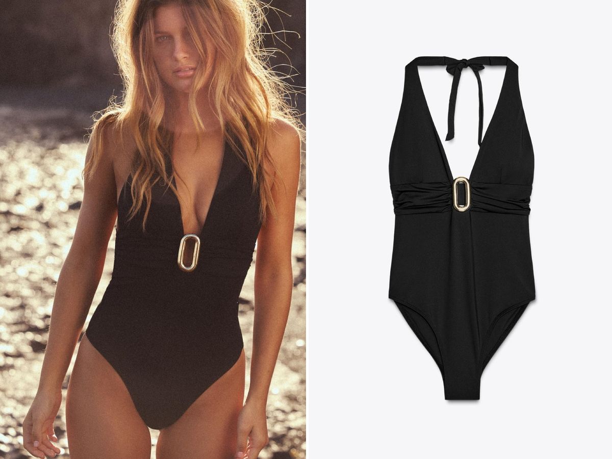 Bañador halter con pieza metálica ovalada / Fotos: Zara