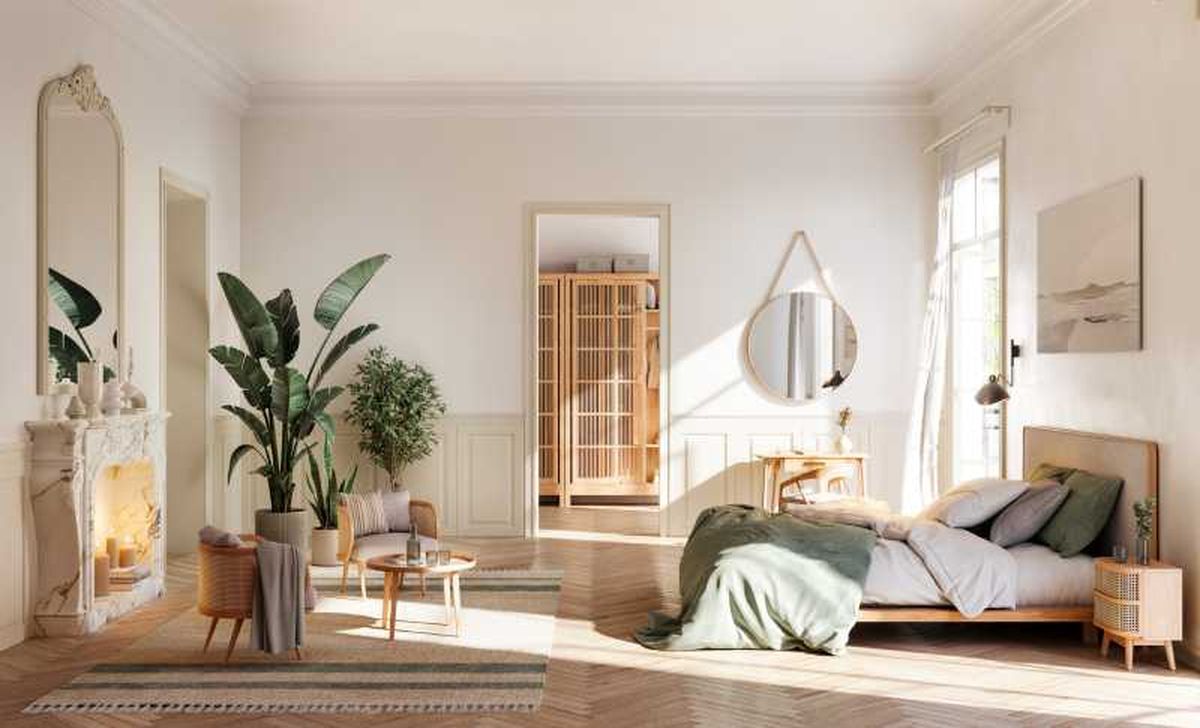 Dormitorio minimalista acogedor.