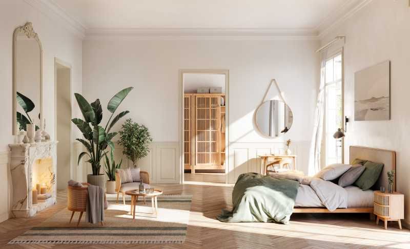 Dormitorio minimalista acogedor.