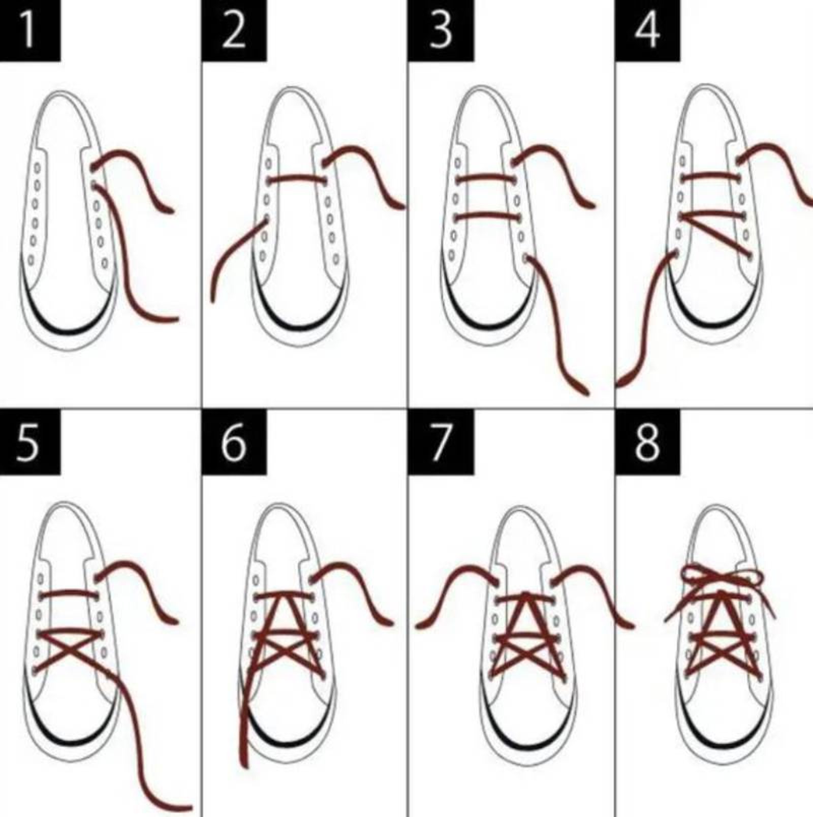 Infografía paso a paso para atar los cordones en forma de estrella.