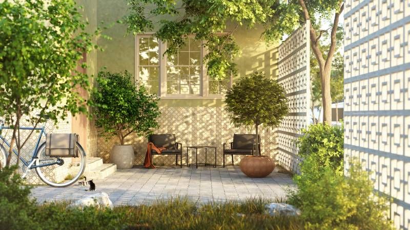 Jardín de casa con estilo minimalista.