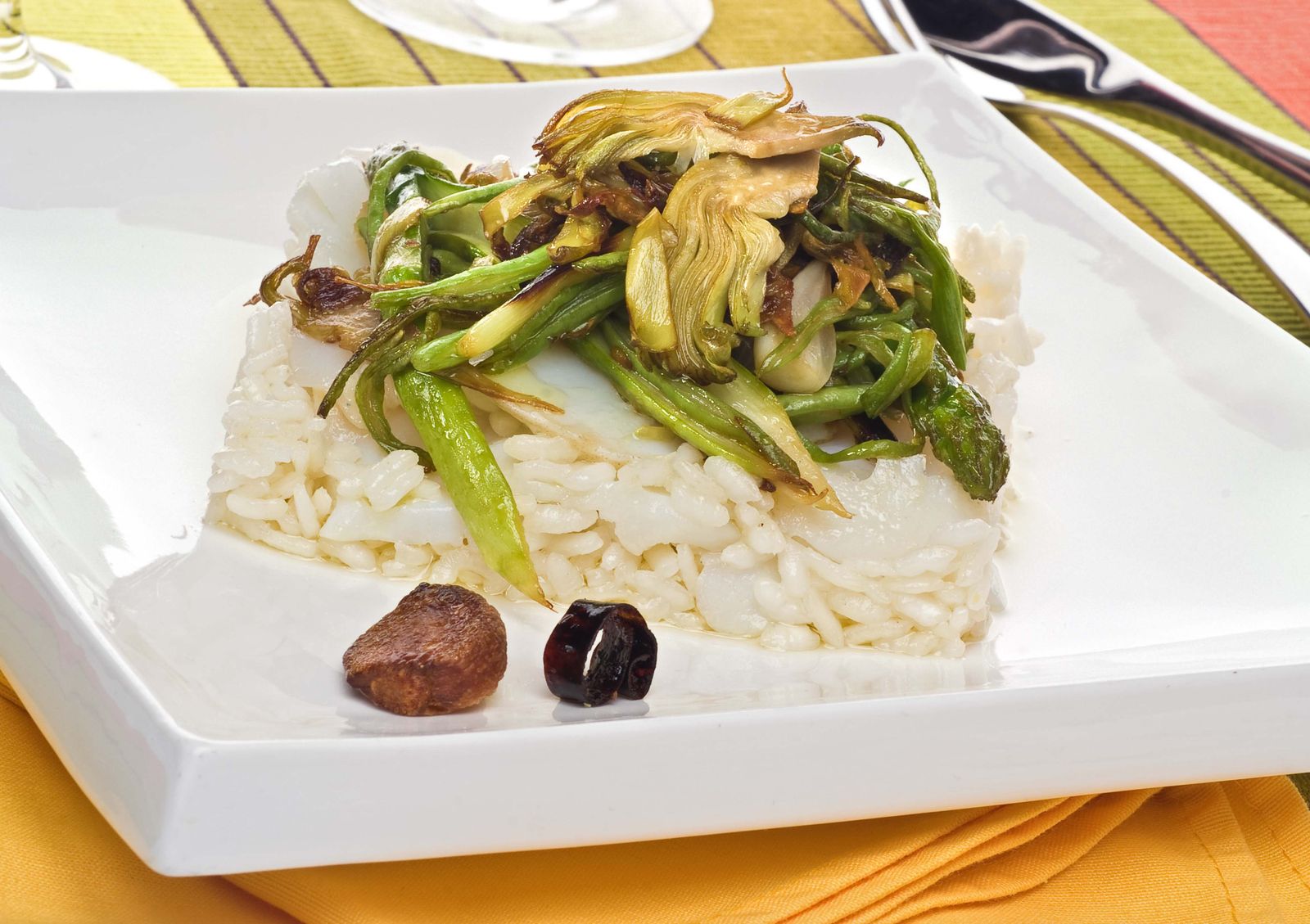 257 Falso risotto con aceite de bacalao y sus verduritas