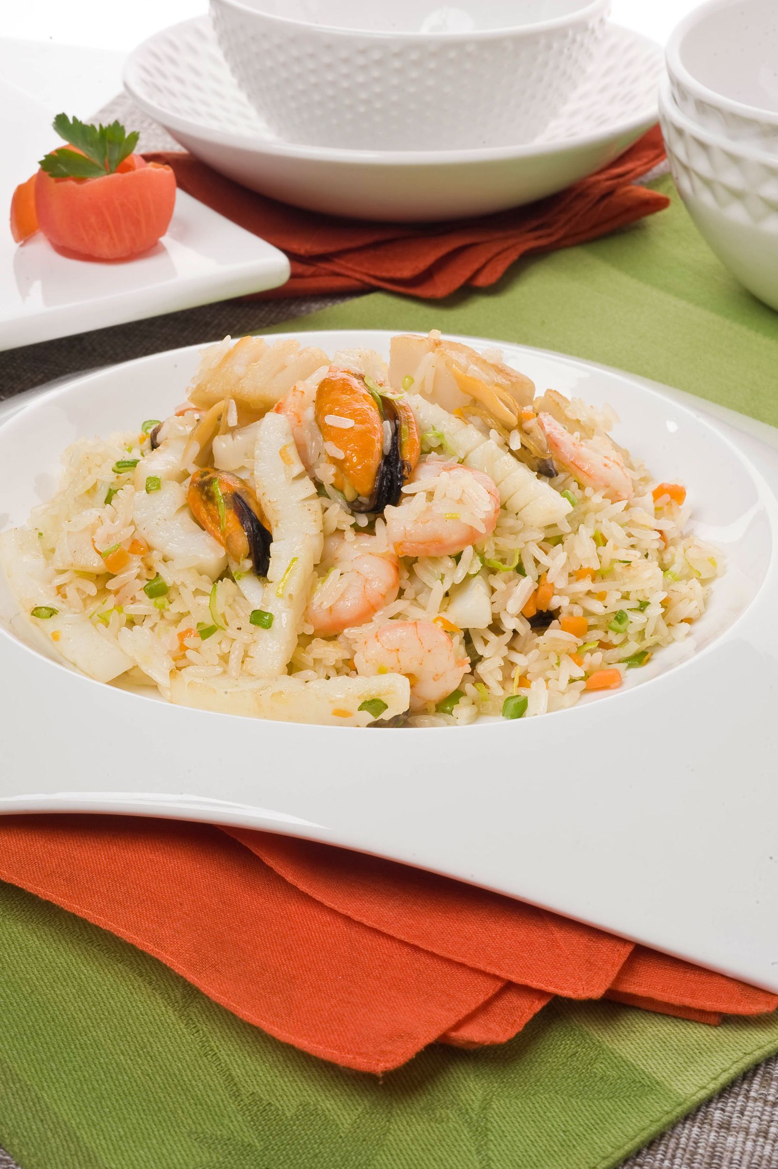 Arroz jazmín con frutos de mar