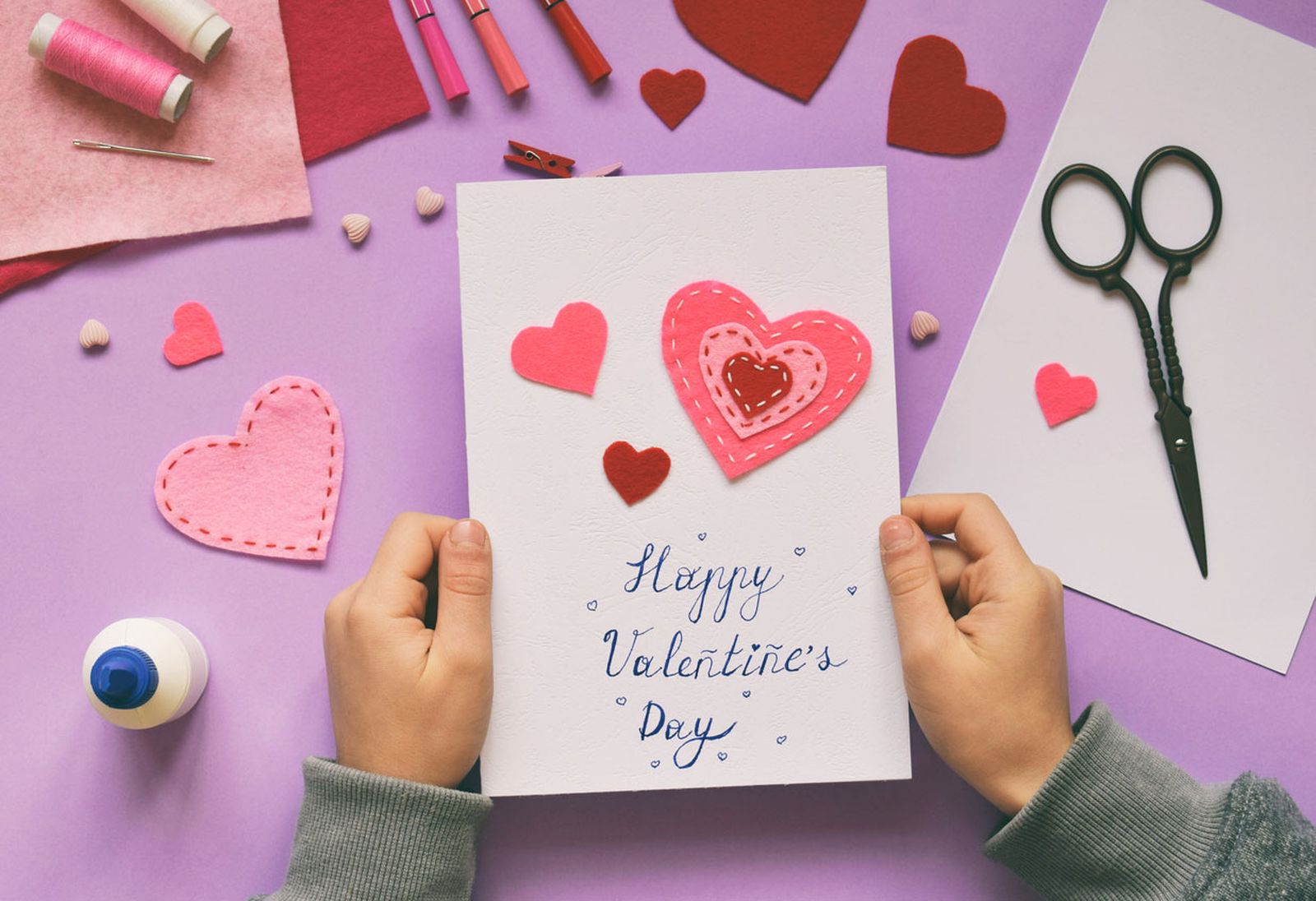tarjeta san valentin niños tarjeta corazones de fieltro paso 2