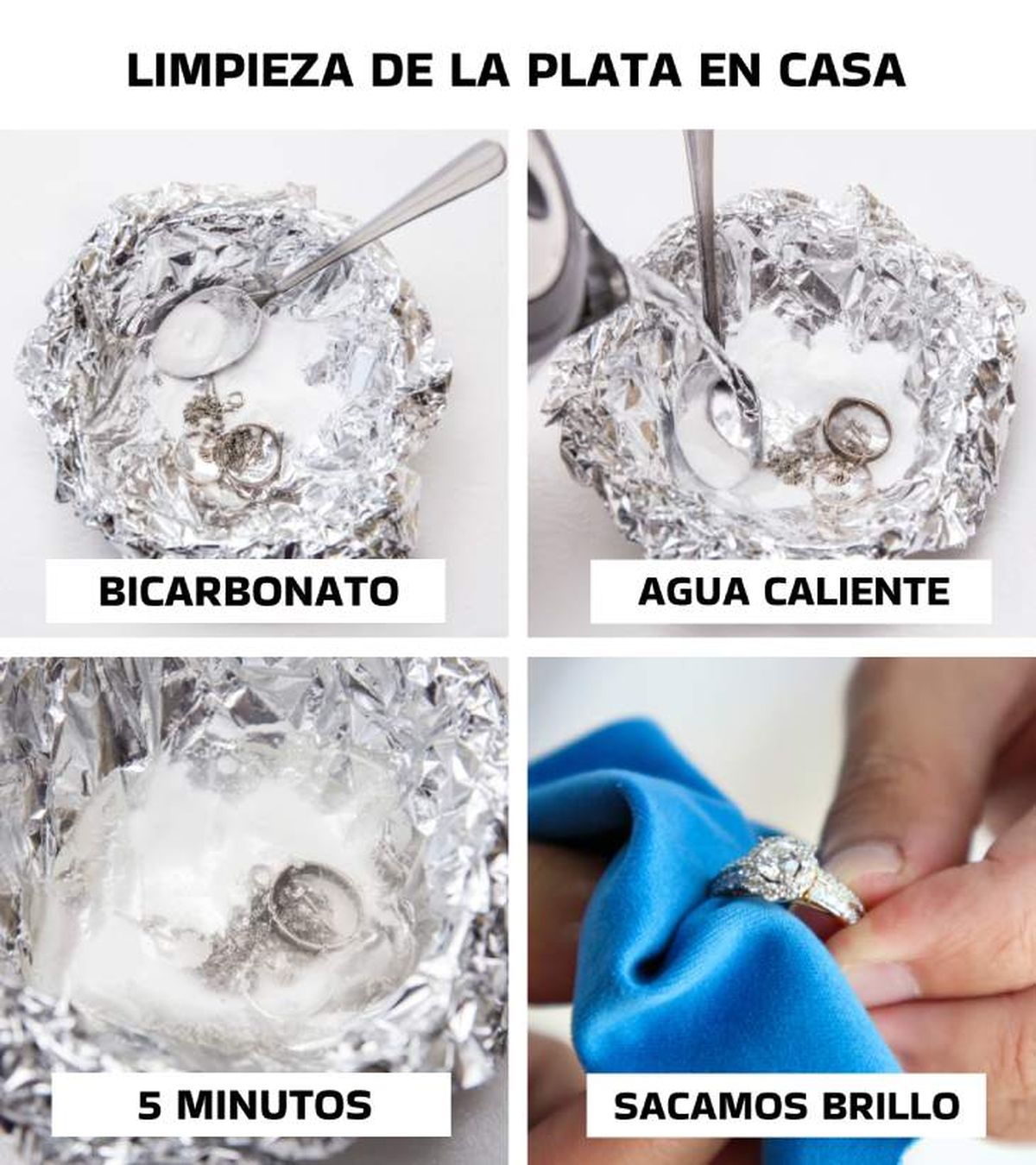 pasos limpiar joyas plata casa
