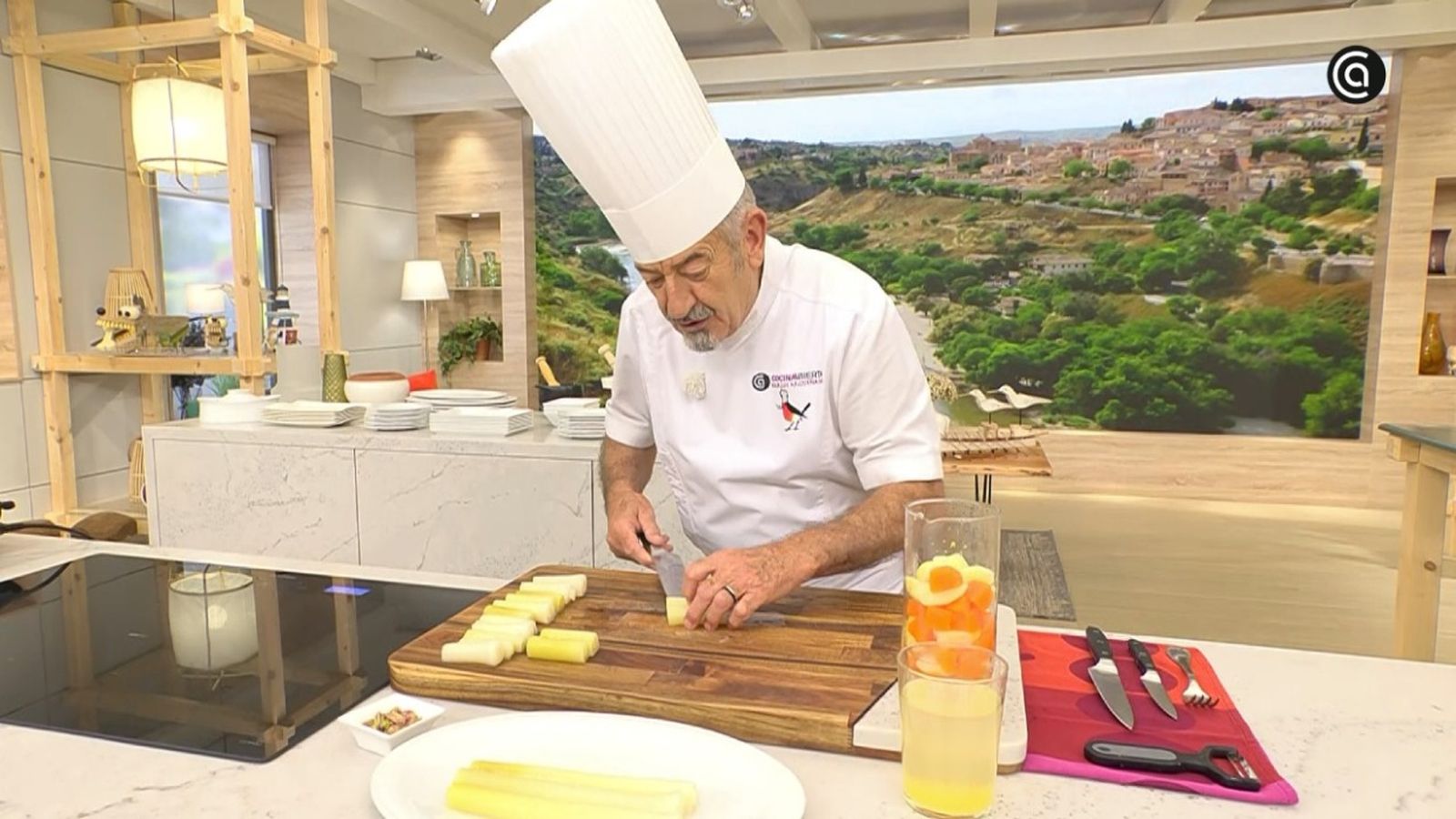 Puerros a la plancha con puré de calabaza, receta de Arguiñano