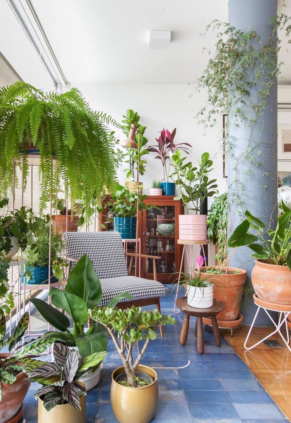 Salón de estilo urban jungle.