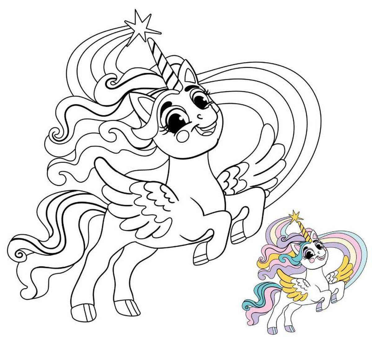 Unicornio para colorear, modelo 8.