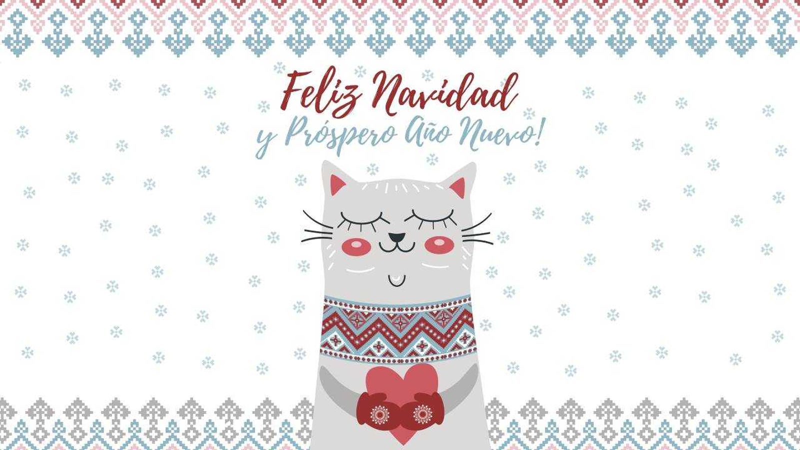 Felicitación de Navidad con la ilustración de un gatito.