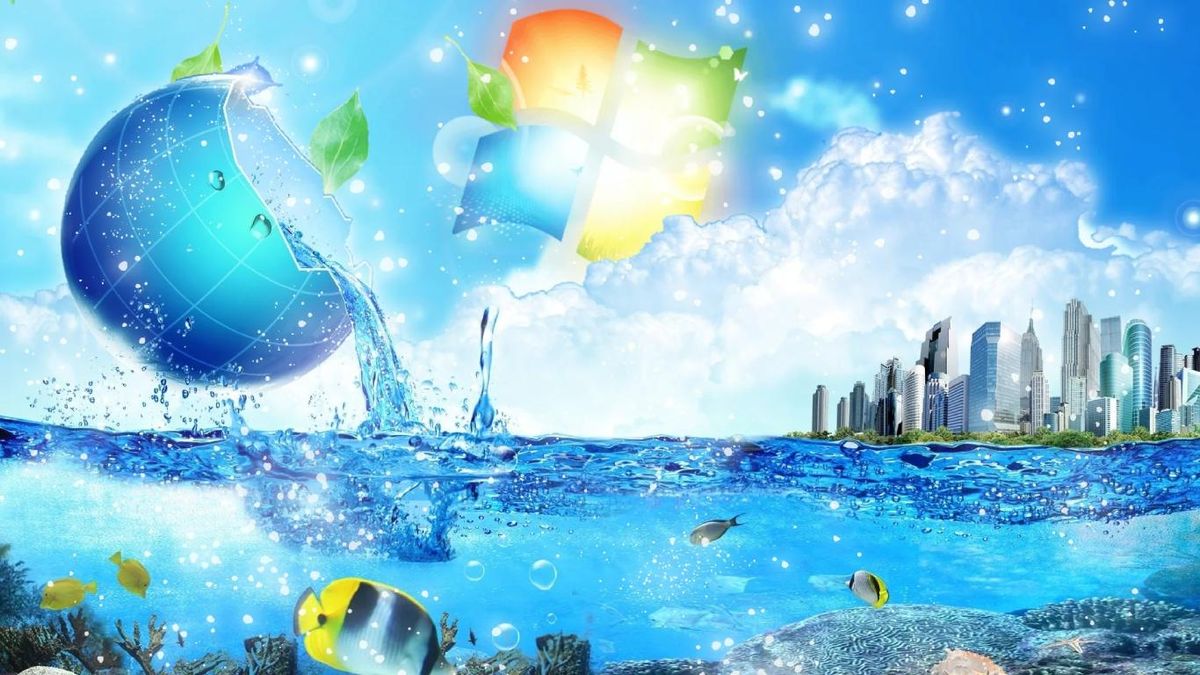 Fondo de pantalla de Windows con estética Frutiger Aero.