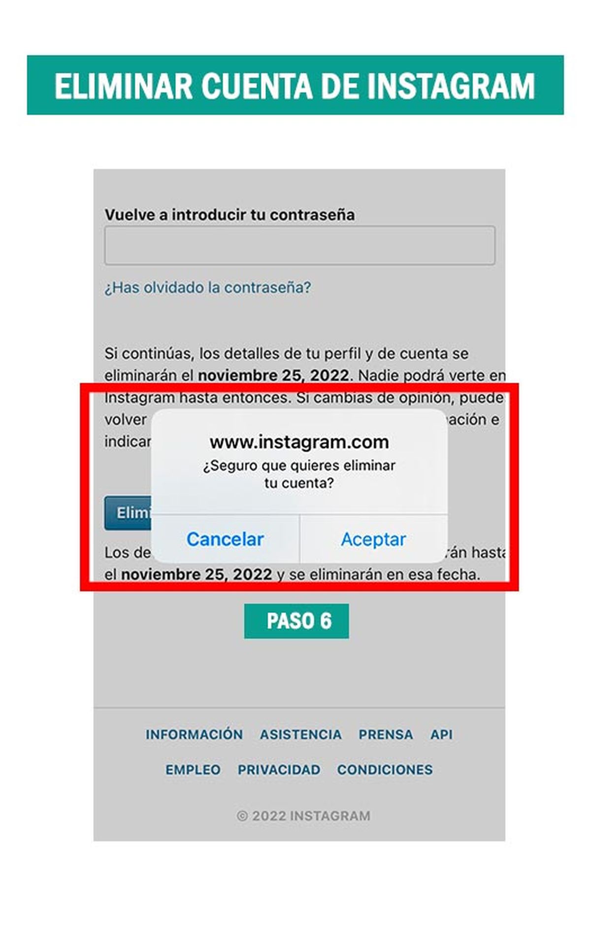 como borrar cuenta de instagram paso final